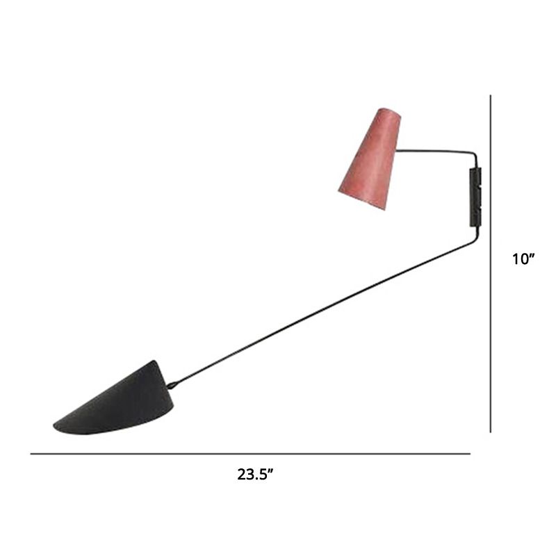 Minimalist Stylish Swing Arm Sconce Metal 2-Light Bedroom Reading Wall Light with Shade in Pink and Black