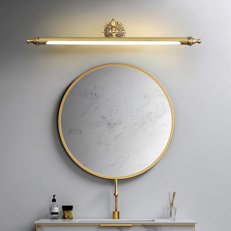 Linear Shape Metal Wall Sconce Modern Style 1-Light Mirror Wall Mounted Light in Brass