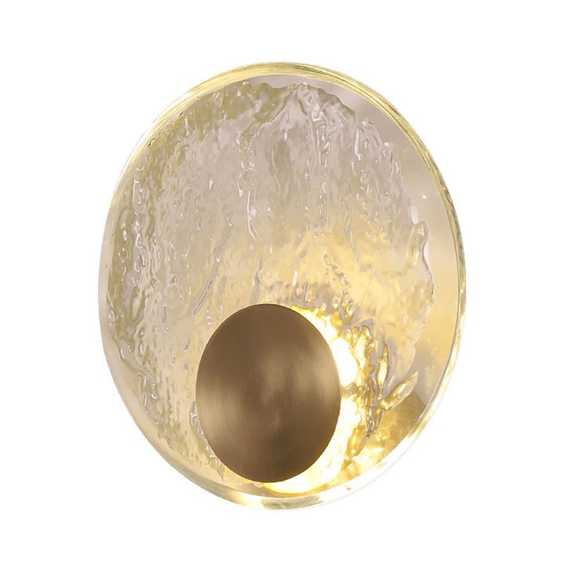 Solid Brass and Crystal Wall Sconce Contemporary Round Wall Light in Gold & Clear