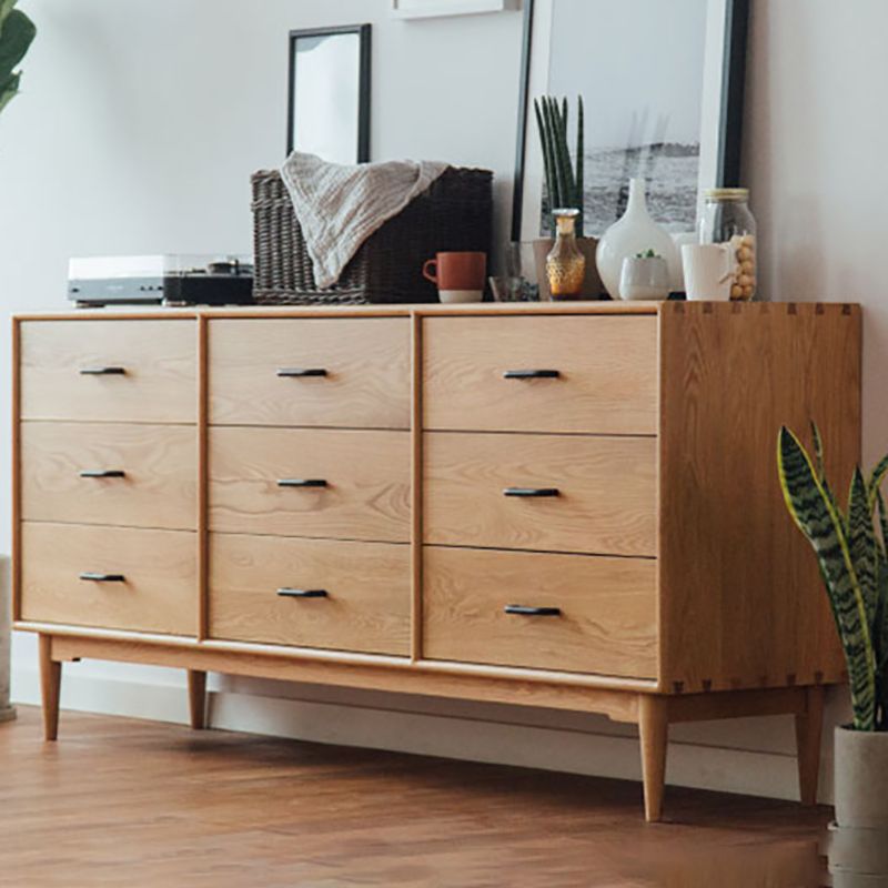 Modern Chest Rectangle Solid Wood 9 - Drawer Straight Legs Accent Chest