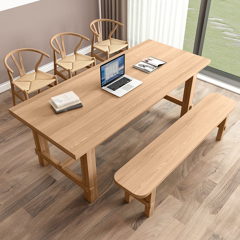 Modern Ash Wood Table for Restaurant Rectangle Dining Table with Trestle Base