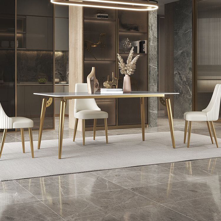 Traditional Luxury Dining Table White Sintered Stone 4 Legs Table with Gold Frame