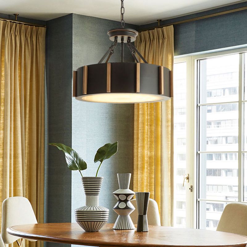 Iron Gear Drop Pendant 14"/18" Dia Traditional LED Black Hanging Ceiling Lamp, Warm Light