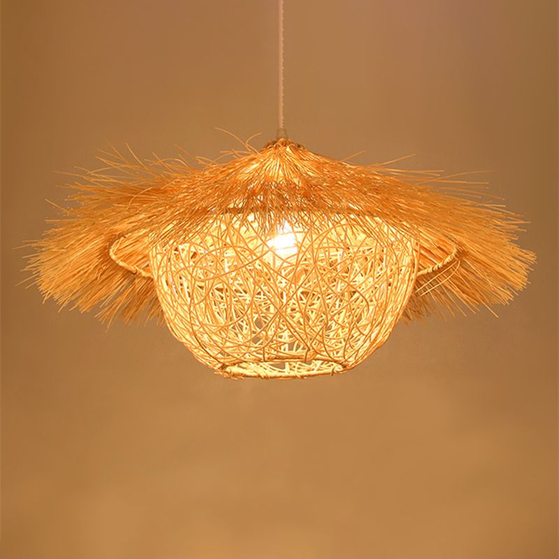 Asian Hand Twisted Ceiling Pendant Lamp Rattan 1 Light Ceiling Lamp