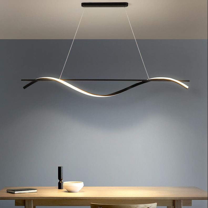 Pendante de l'île Wave Simplicité Style Métal LED Éclairage pendentif noir