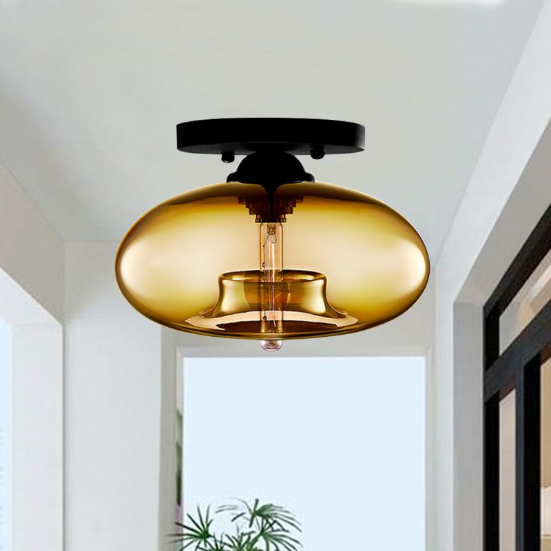 Lampe encastrée ovale en verre, Style Simple, 1 lumière claire/ambre/fumée, plafonnier pour couloir