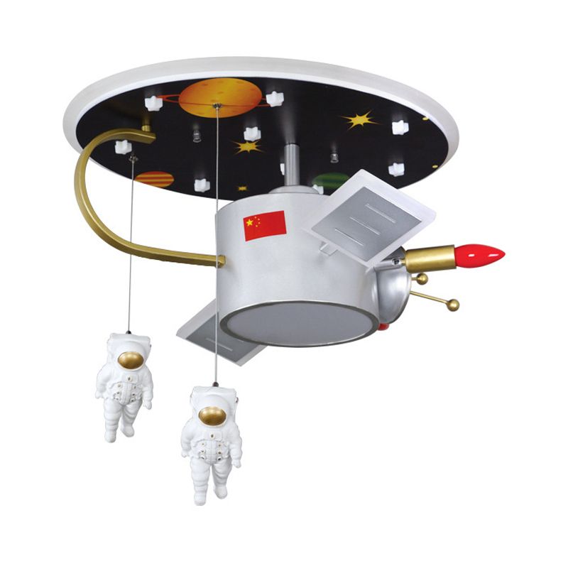 Cartoon LED-inbouwverlichting Nikkel Astronaut en Space Missile-plafondlamp met metalen kap
