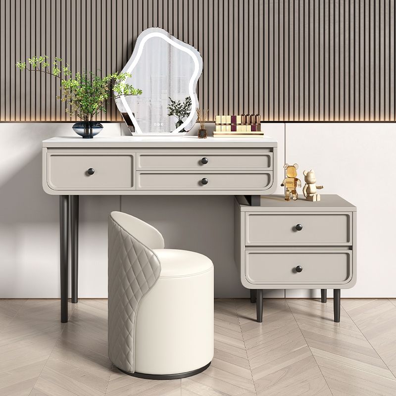 Wood and Metal Vanity Table in Grey/White 5 Storage Drawers Makeup Desk