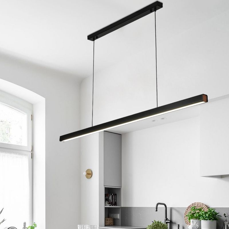 Modern LED Island Lamp Strip Shape Island Hanging Lamp with Wood for Dining Room