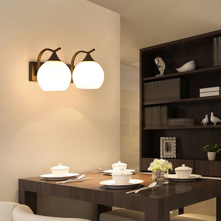 White Glass Dome Wall Lighting Fixture Modern Style Wall Light for Hallway