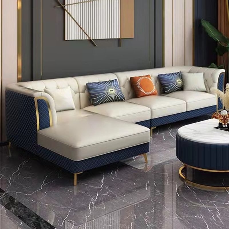 Faux Leather Luxurious Sectional Sofa Tufted Flared Arm Sectional