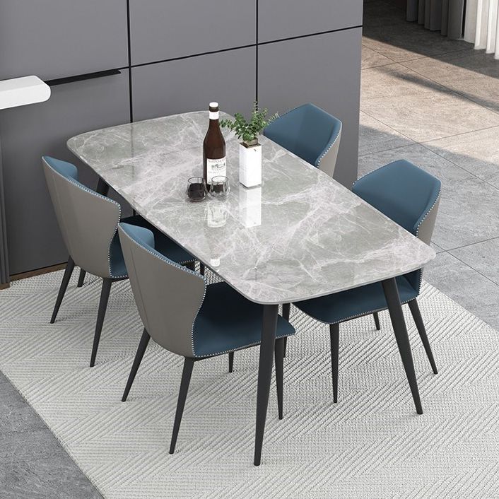 Rectangle Grey Tone Dining Table Sintered Stone Table Simplicity with 4 Legs