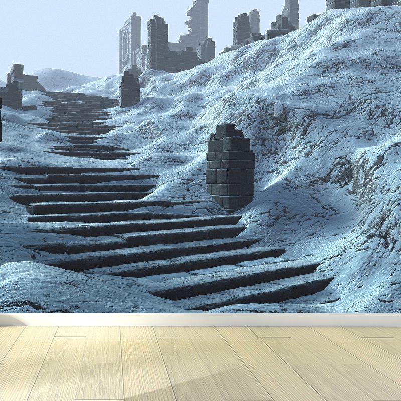 Contemporary Hill Stairs Mural Wallpaper White Outdoor Architecture Wall Covering