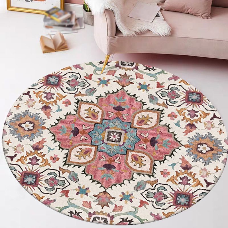 Pink Vintage Carpet Polyester Medallion Carpet Washable Carpet for Living Room
