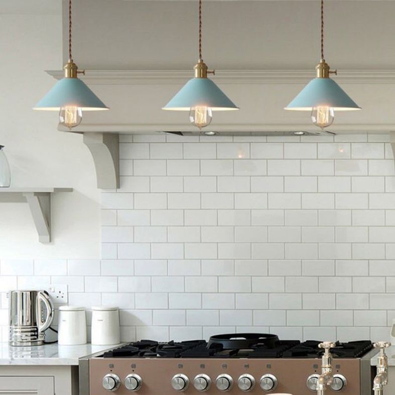 7.8 "brede Noordse stijl Macaroon Hanglight metalen kegel schaduw enkele lampverlichtingshanger met messing roterende schakelaar