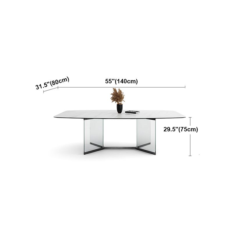 Modern Style White Dining Table Rectangle Sintered Stone Table with Acrylic Base