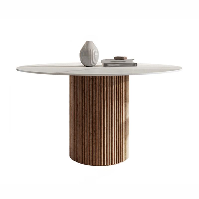 Contemporary Stone Dining Table Round Dining Table with Wood Pedestal Base