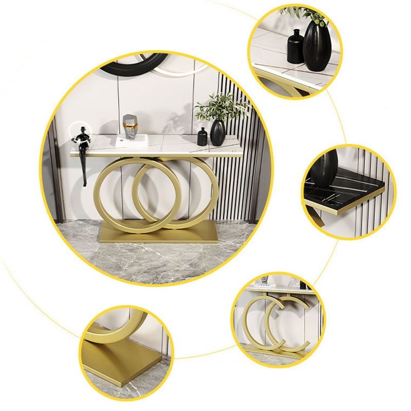 Modern Stone Console Sofa Table Metal Rectangle End Table for Hall