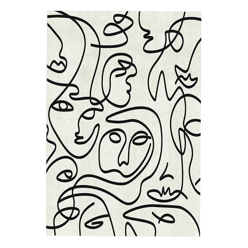 Apricot Abstract Line Rug Polyester Modern Rug Washable Rug for Drawing Room