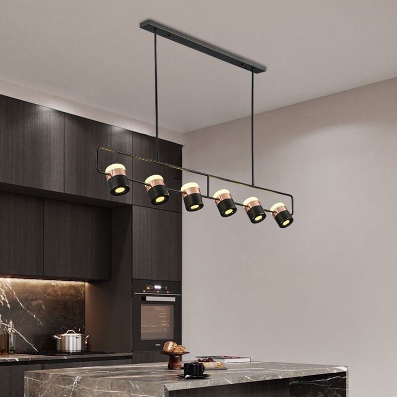 Modern Metal Track Lamps Multi-Head Restaurant Island Light Fixtures with Cylinder Shade