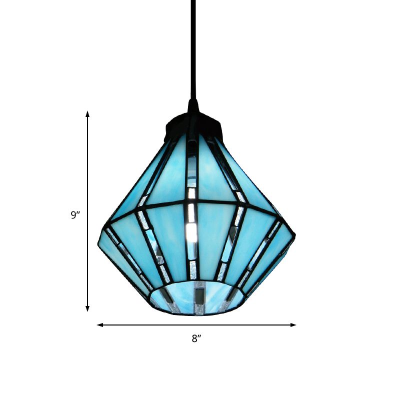 Schnittglas Diamond Drop Lampe Mediterraner 1 Kopfblau Mini -Anhängerbeleuchtung für Foyer