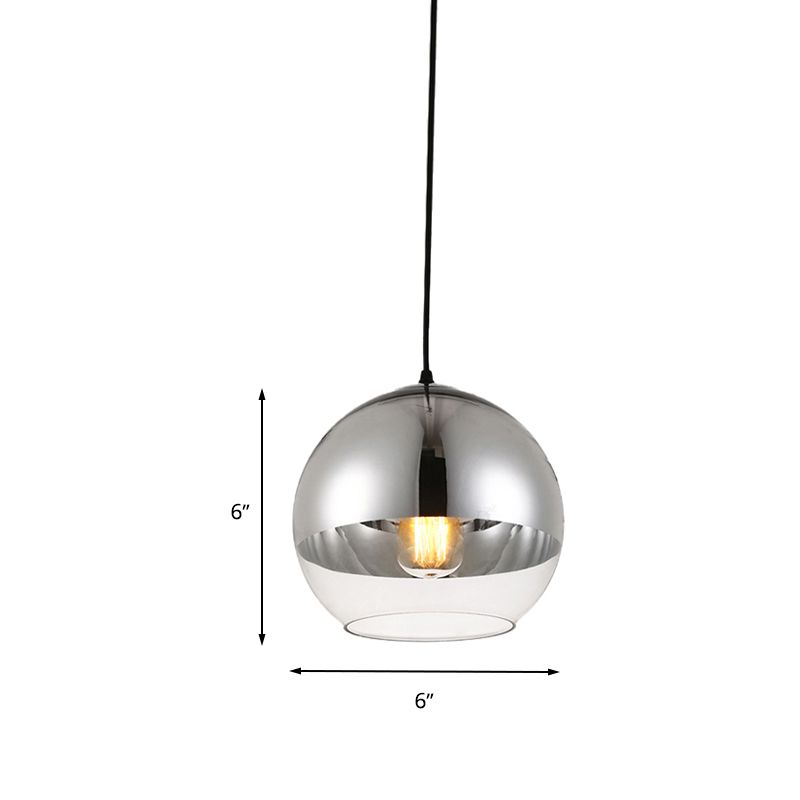 Globe Pendant Light Fixture Vintage Silver and Clear Glass 1 Head Bedroom Hanging Lamp, 6"/8"/10" Wide