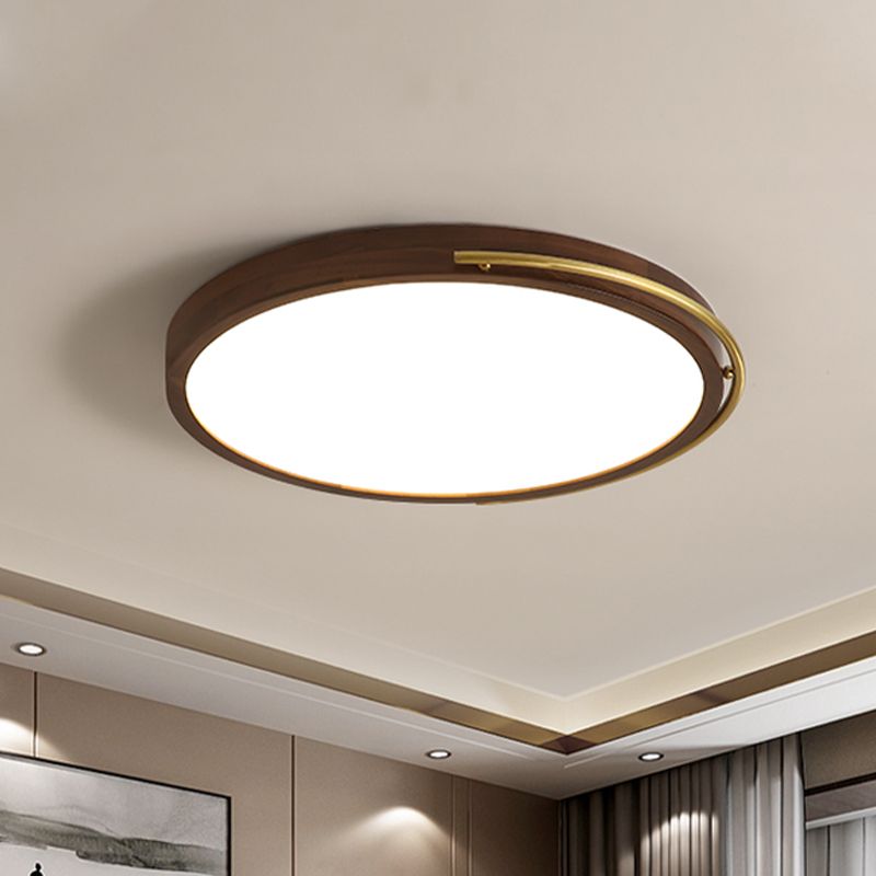 13"/17" Dia Brown Round Ceiling Light Fixture Simple LED Wooden Flush Mount Lamp Kit