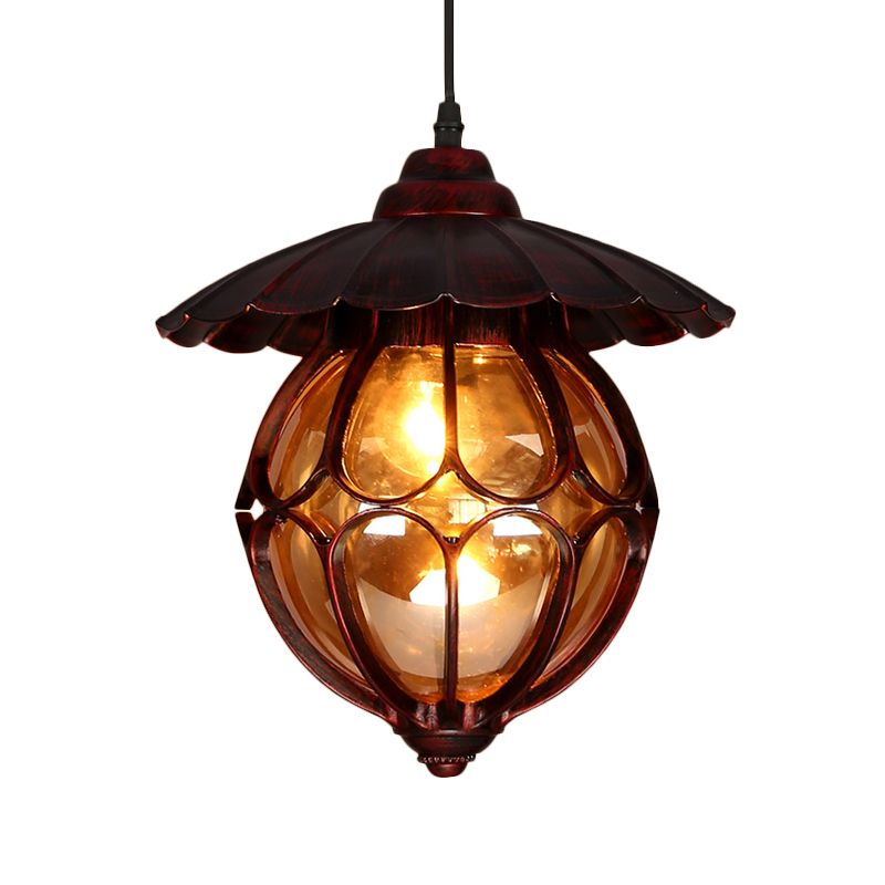 Industrial Global/Ring Hanging Light Cognac Glass Shade Kitchen Pendant Lighting in Copper with 23.5" Adjustable Chain