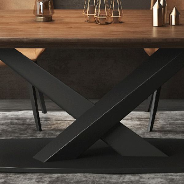 Industrial Dining Table Brown Wood Top Rectangle Dining Table for Kitchen