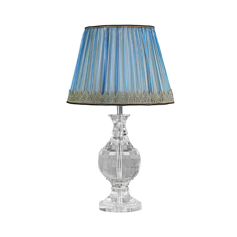1 leichte Nachtlicht Minimalismus plissierter Lampenschirm Stoffnachttischlampe in Blau mit Kristallbasis