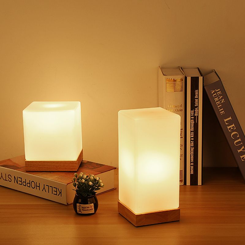 Modern Night Table Lamps 1-Light Living Room Nightstand Lights with White Glass Shade
