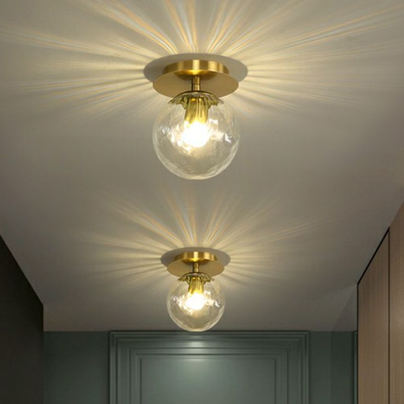Ball Foyer Semi Flush Mount Lighting Glass 1-Light Postmodern Ceiling Light in Brass