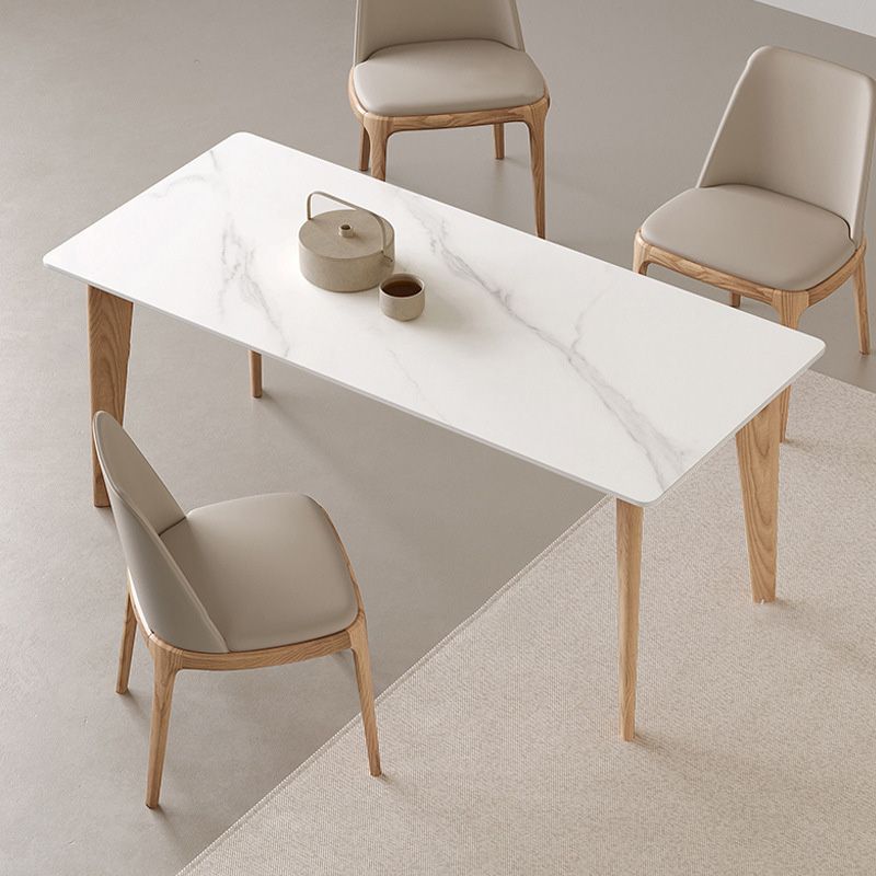 Modern Rectangle Dining Table Sintered Stone Table with Wooden Legs for Home Use