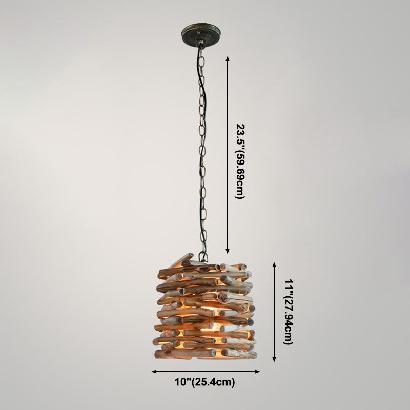 1 Light Pendant Lighting Fixture Modern Style Stick Shape Wood Hanging Light