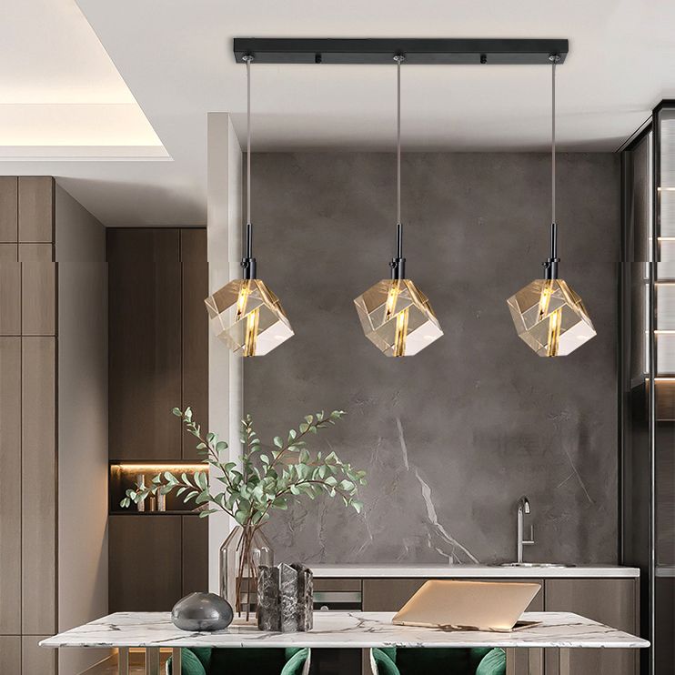 Accesorios de iluminación de estilo cuadrado moderno Ideas de iluminación de la isla de cristal