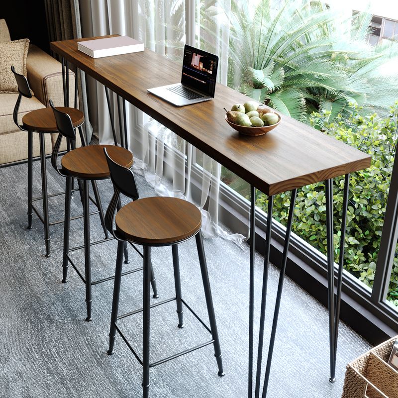 Rectangle Modern Counter Height Table Metal Legs Pub Height Dining Table in Natural