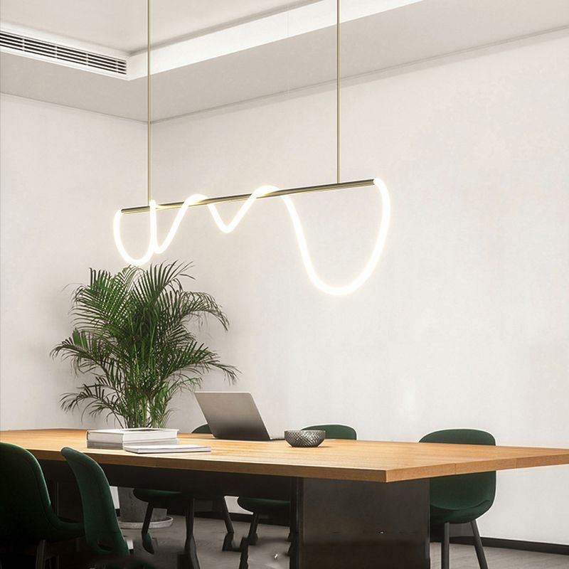 Linear Shape Chandelier Lighting Modern Style Metal 1 Lights Island Lamps in Gold