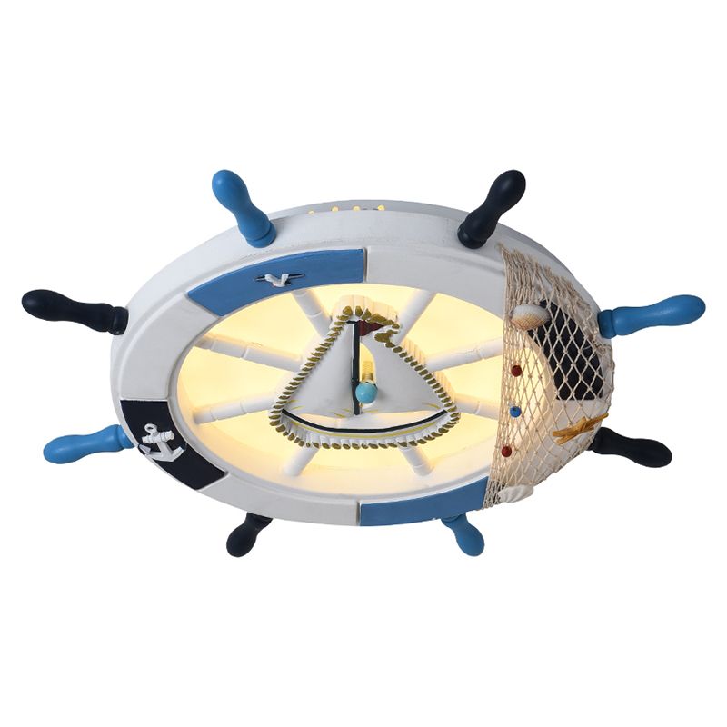 Children's Room Flushmount Light Boy Bedroom Room Study Kindergarten Mediterranean Style Creative Cartoon Ship Rudder Eye Protection Lamps