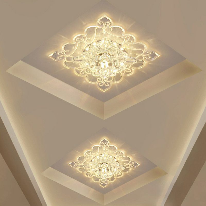 Lámpara de techo empotrada cuadrada para entrada, accesorio de iluminación LED contemporáneo de montaje empotrado en cristal, transparente