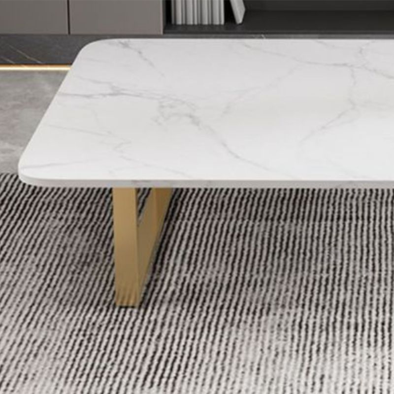 Glam Slate Rectangle Coffee Table with Golden Sled Base Coffee Table Set