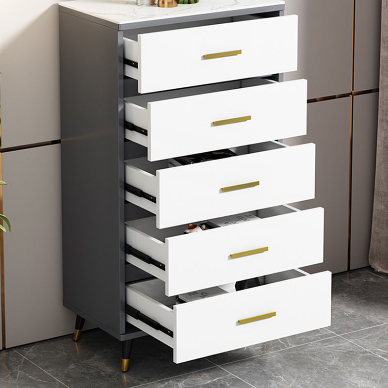 Stone Glam Storage Chest Bedroom Vertical Chest with Drawers