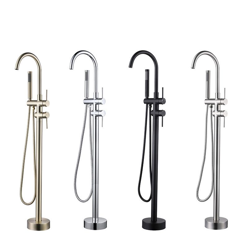 Modern Freestanding Tub Filler Floor Mounted Tub Faucet with Dual Handle