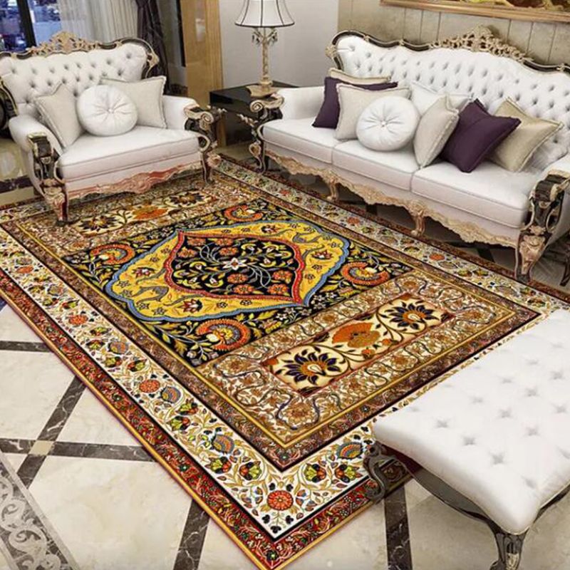 Persian Living Room Rug Multi Colored Geometric Carpet Polyester Pet Friendly Stain Resistant Anti-Slip Backing Rug with Braided Trim
