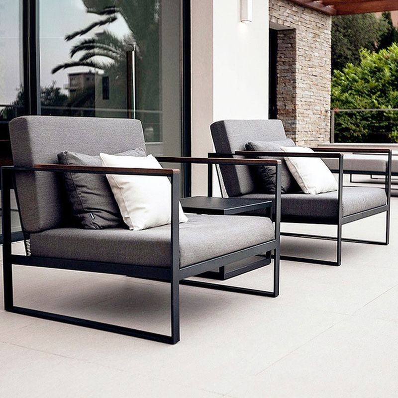 Industrial Metal Frame Patio Sofa Water Resistant Outdoor Sofa with Cushion