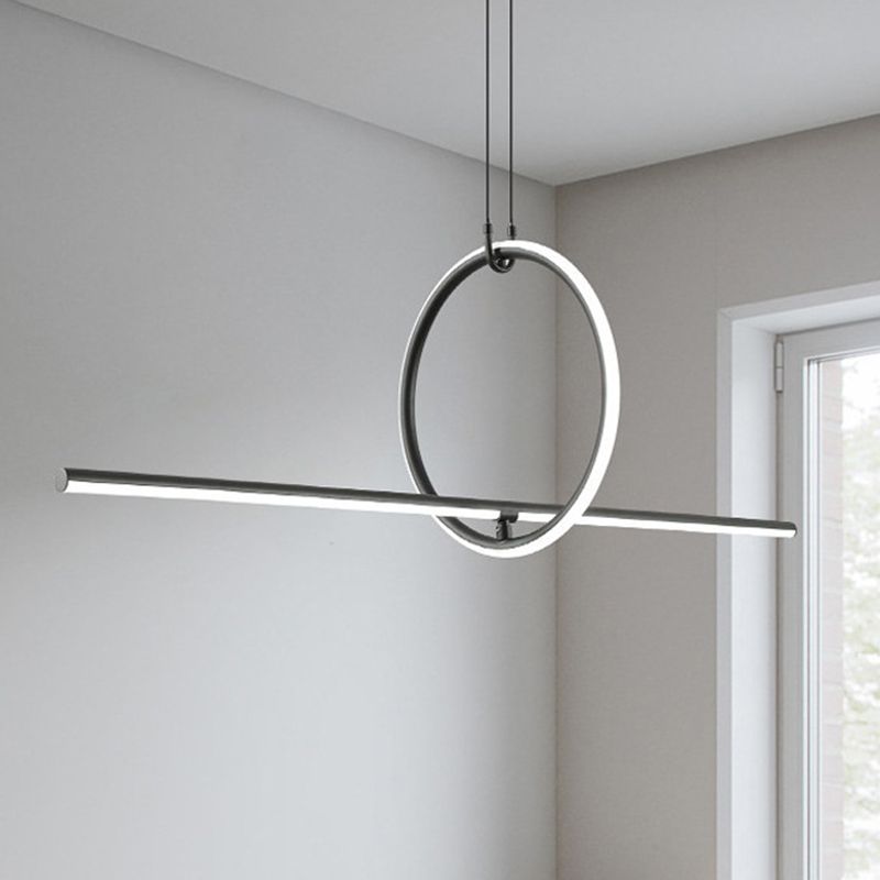 Modern Minimalism Black Linear Island Pendant Lighting LED Metal Island Ceiling Light for Living Room