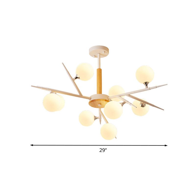 White Spherical Shade Hanging Light Multi-Head Japanese Style Glass Chandelier for Tea Station