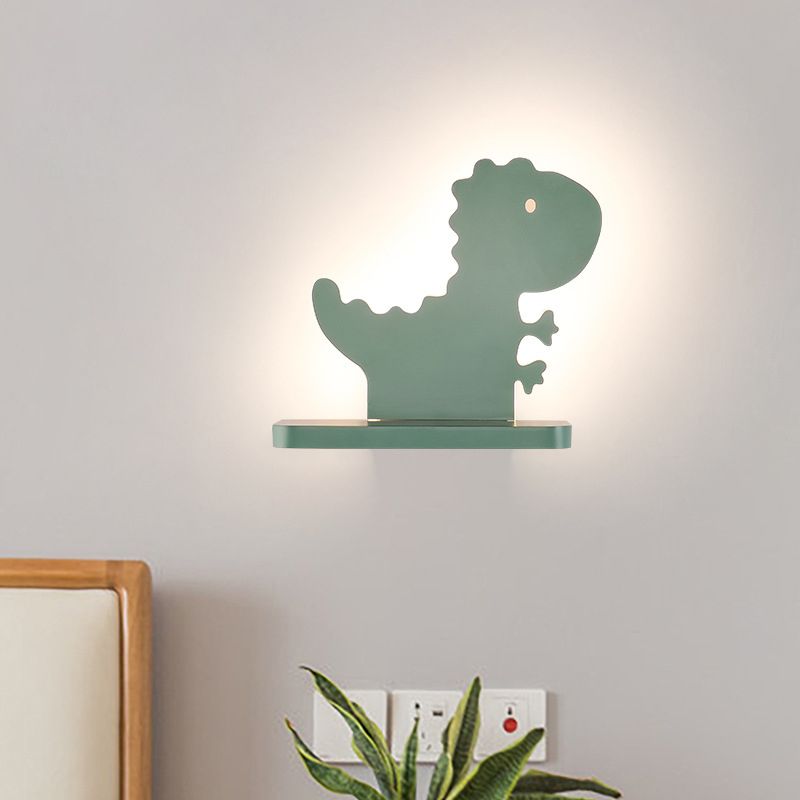 Green Dinosaur Metal Wall Sconce LED Wall Mounted Light Fixture for Child Room