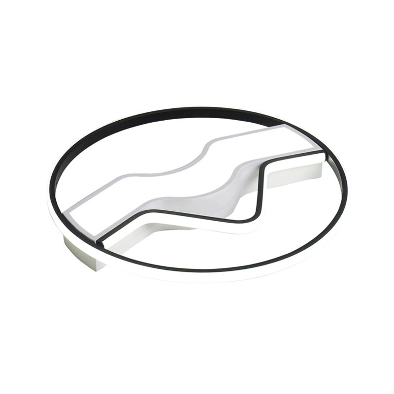 LED Restaurant Close to Ceiling Lamp Minimalist Black Flush Mount Light with Round Metallic Shade, 16"/19.5" Wide