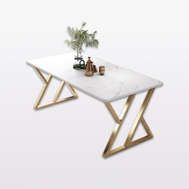 Modern Dining Room Set Standard Height with Sintered Stone Top and Gold Legs Formal Table Set