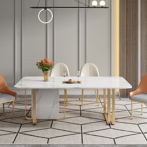 Luxus gesinterte Stein Tisch Rechteck weißer Tisch mit Metallpodest